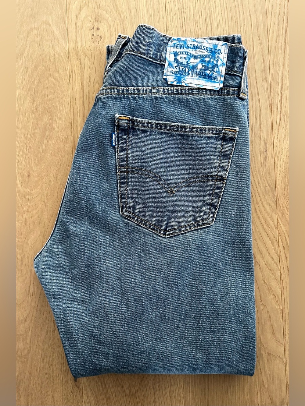 Levi's 505 Straight Leg Jeans Rare Blue Tab Tie Dye Marble Patch - Size 34x29